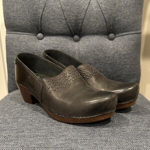 Dansko Dark Gray Leather Studded Clogs